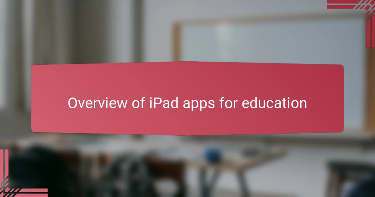 Overview of iPad apps for education
